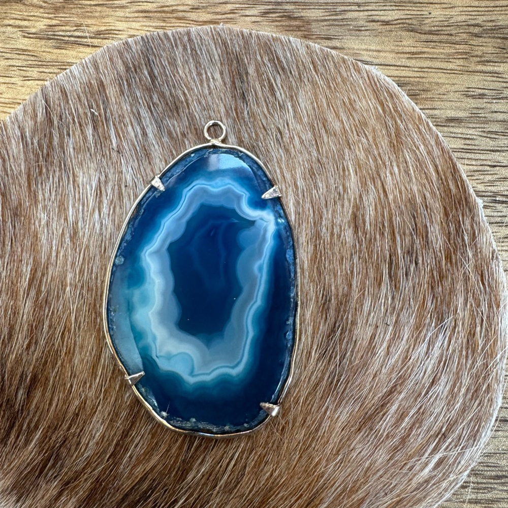 Blue Agate Slice Pendant Necklace - Unbranded